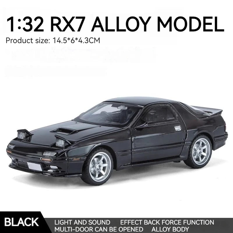 Miniatures 1:32 Mazda RX7 RX-7 FC INITIAL D Alloy Metal Diecast Car Model Toy Sound & Light Vehicle Toys for Boy Children Gifts