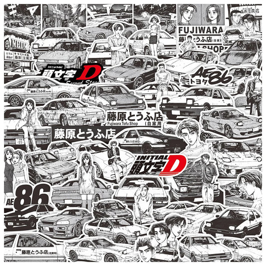 75Pcs Anime Initial D Graffiti Stickers Black White Decals DIY Skateboard Laptop Car Cool Waterproof Sticker Kids Classics Toys
