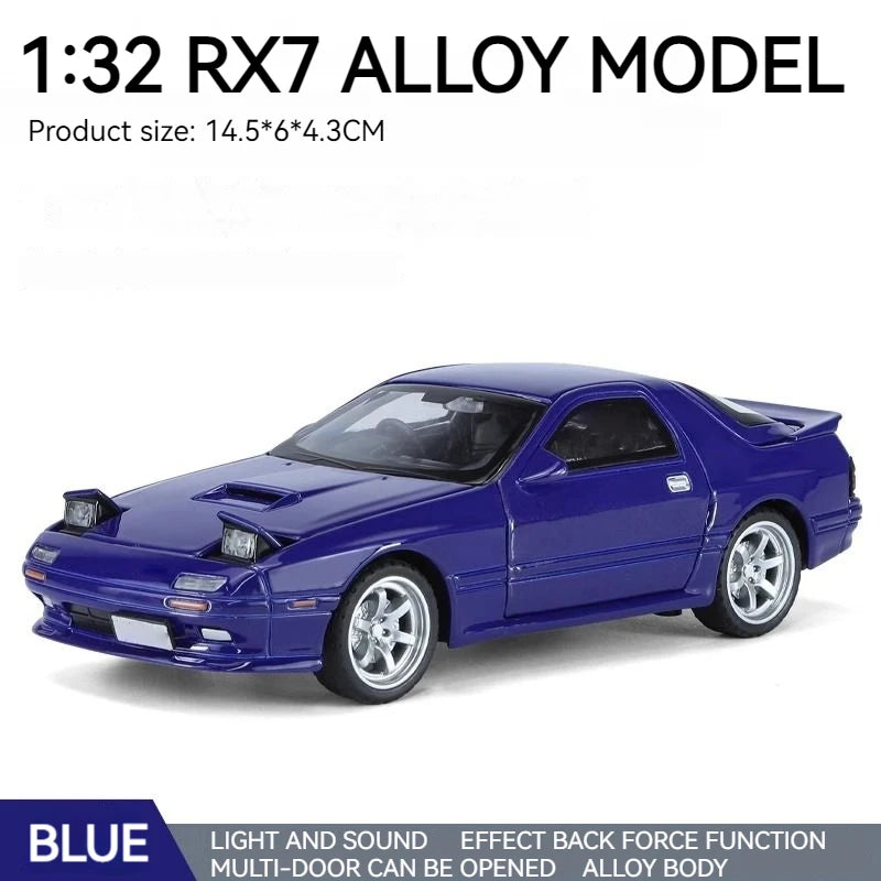 Miniatures 1:32 Mazda RX7 RX-7 FC INITIAL D Alloy Metal Diecast Car Model Toy Sound & Light Vehicle Toys for Boy Children Gifts