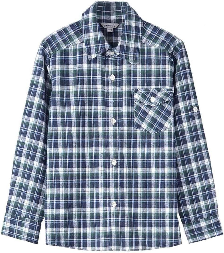 Boys Flannel Shirt for Son: Button down Long Sleeve Casual Plaid Shirts