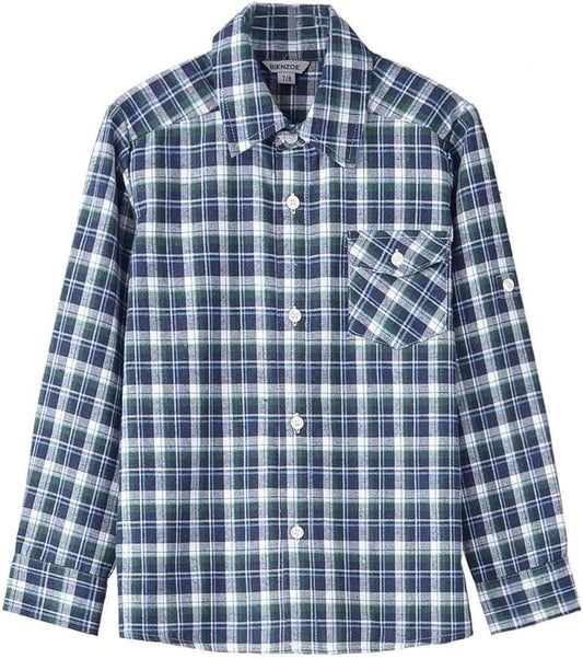 Boys Flannel Shirt for Son: Button down Long Sleeve Casual Plaid Shirts