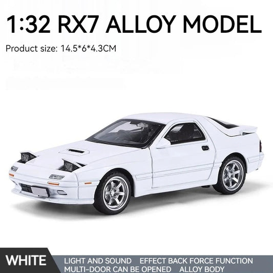 Miniatures 1:32 Mazda RX7 RX-7 FC INITIAL D Alloy Metal Diecast Car Model Toy Sound & Light Vehicle Toys for Boy Children Gifts