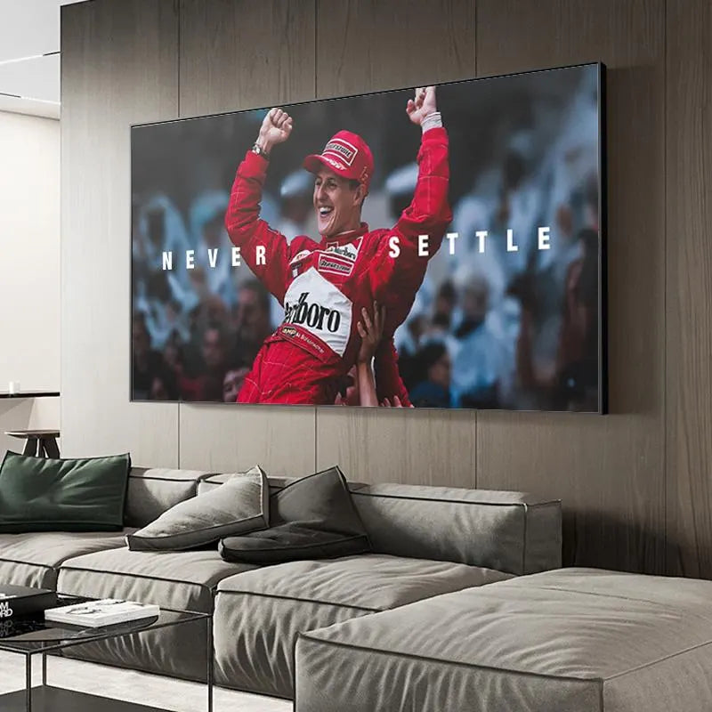 Michael Schumacher Canvas Wall Art Motivational Racing Print Ferrari Driver Quote Poster for Office Gym Home Decor Motorsport Gift