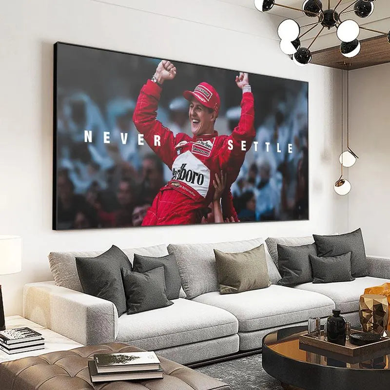 Michael Schumacher Canvas Wall Art Motivational Racing Print Ferrari Driver Quote Poster for Office Gym Home Decor Motorsport Gift