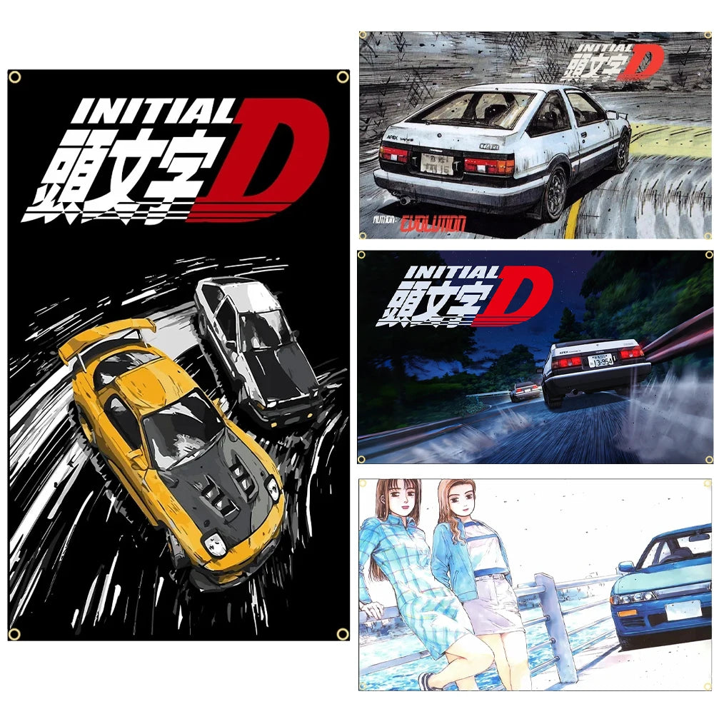 90 X150Cm 3X5Ft Initial D Flag Polyester Digital Printing JDM Car Banner for Decor