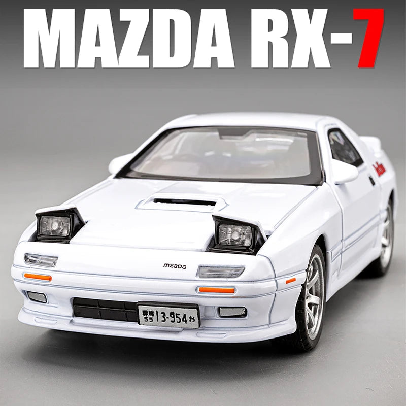 Miniatures 1:32 Mazda RX7 RX-7 FC INITIAL D Alloy Metal Diecast Car Model Toy Sound & Light Vehicle Toys for Boy Children Gifts