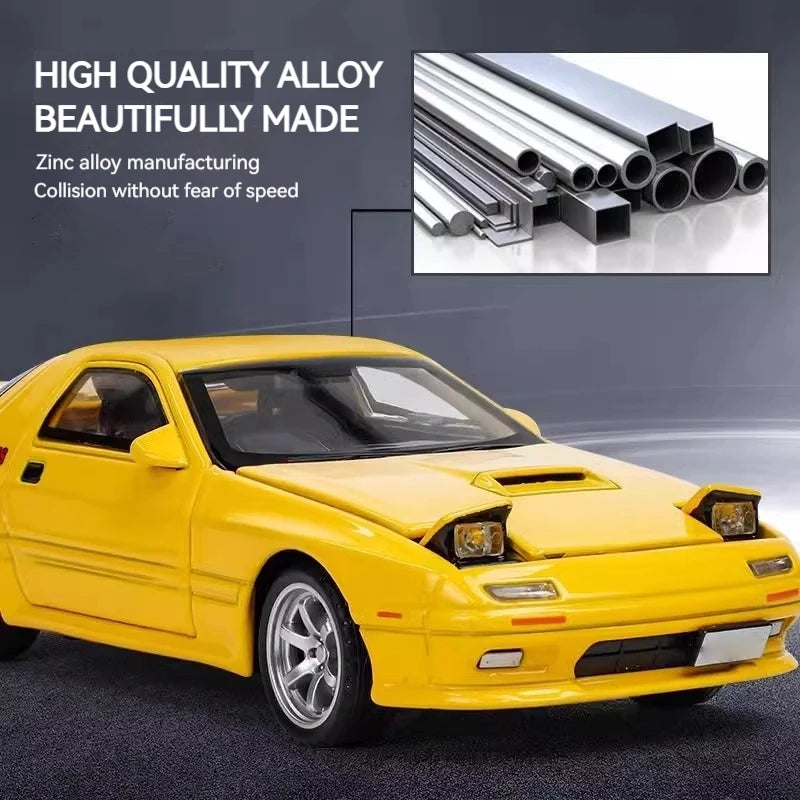 Miniatures 1:32 Mazda RX7 RX-7 FC INITIAL D Alloy Metal Diecast Car Model Toy Sound & Light Vehicle Toys for Boy Children Gifts