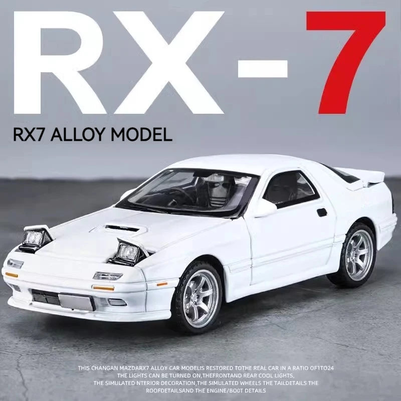 Miniatures 1:32 Mazda RX7 RX-7 FC INITIAL D Alloy Metal Diecast Car Model Toy Sound & Light Vehicle Toys for Boy Children Gifts