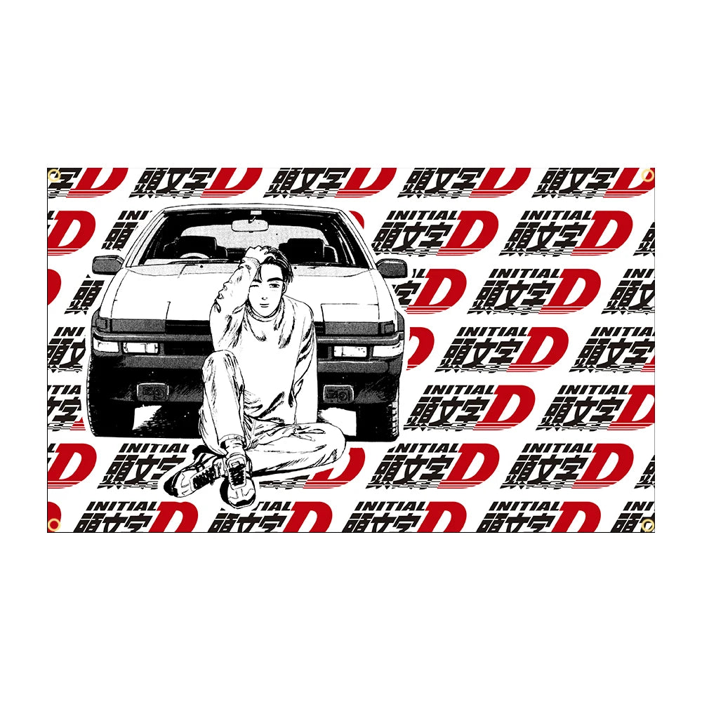90 X150Cm 3X5Ft Initial D Flag Polyester Digital Printing JDM Car Banner for Decor