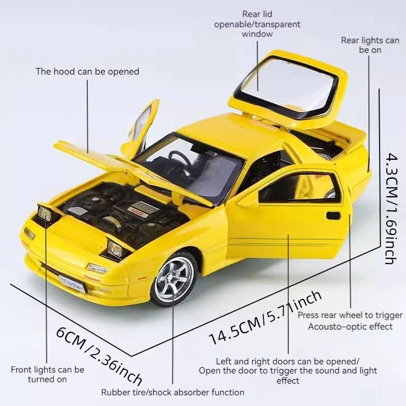 Miniatures 1:32 Mazda RX7 RX-7 FC INITIAL D Alloy Metal Diecast Car Model Toy Sound & Light Vehicle Toys for Boy Children Gifts