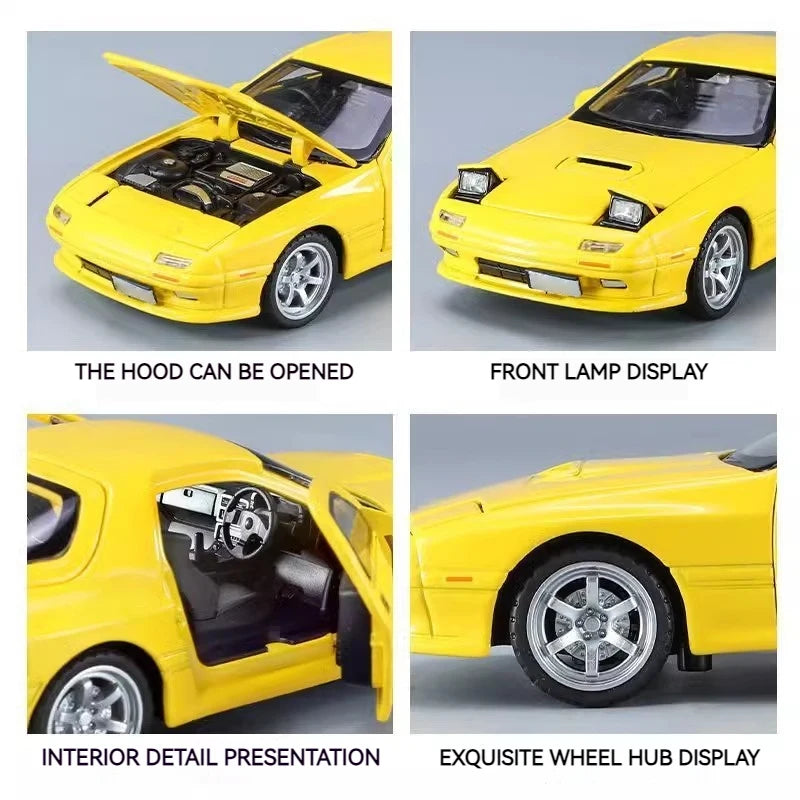 Miniatures 1:32 Mazda RX7 RX-7 FC INITIAL D Alloy Metal Diecast Car Model Toy Sound & Light Vehicle Toys for Boy Children Gifts