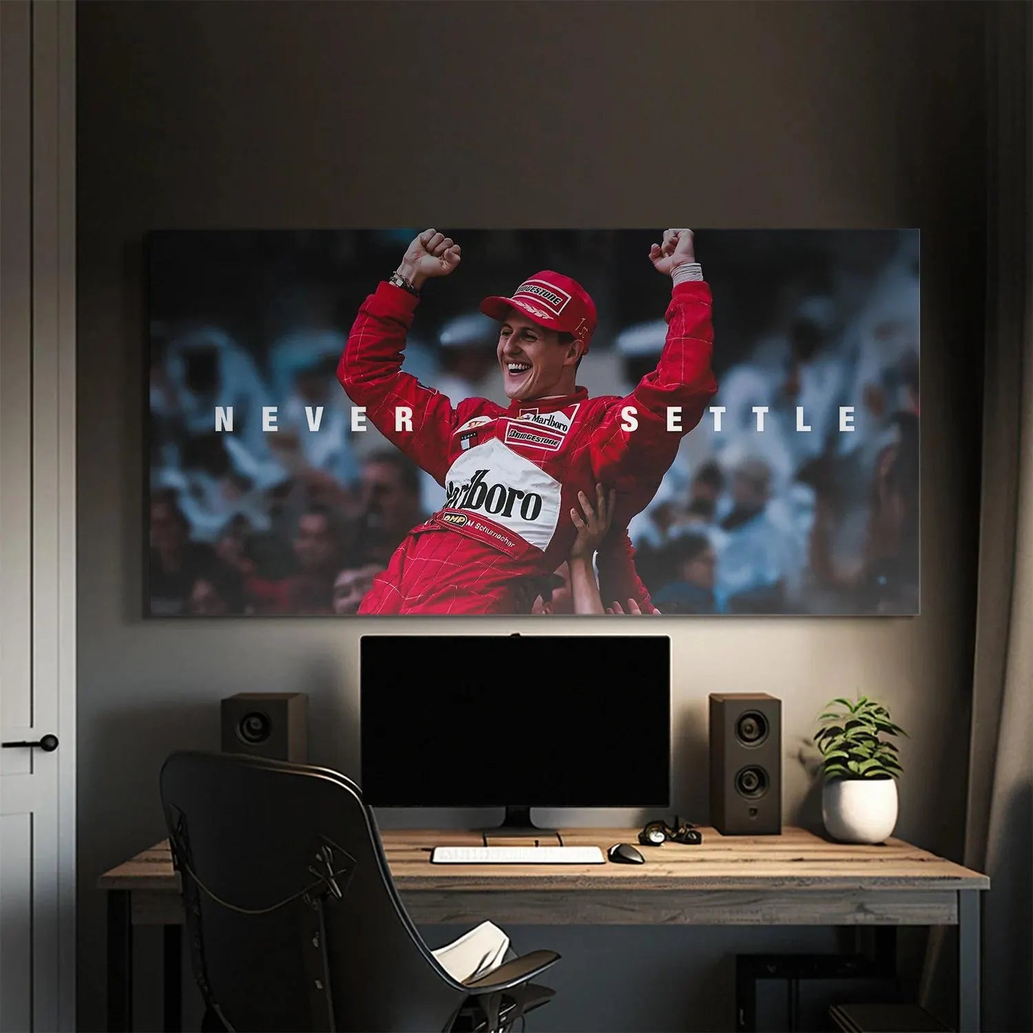 Michael Schumacher Canvas Wall Art Motivational Racing Print Ferrari Driver Quote Poster for Office Gym Home Decor Motorsport Gift
