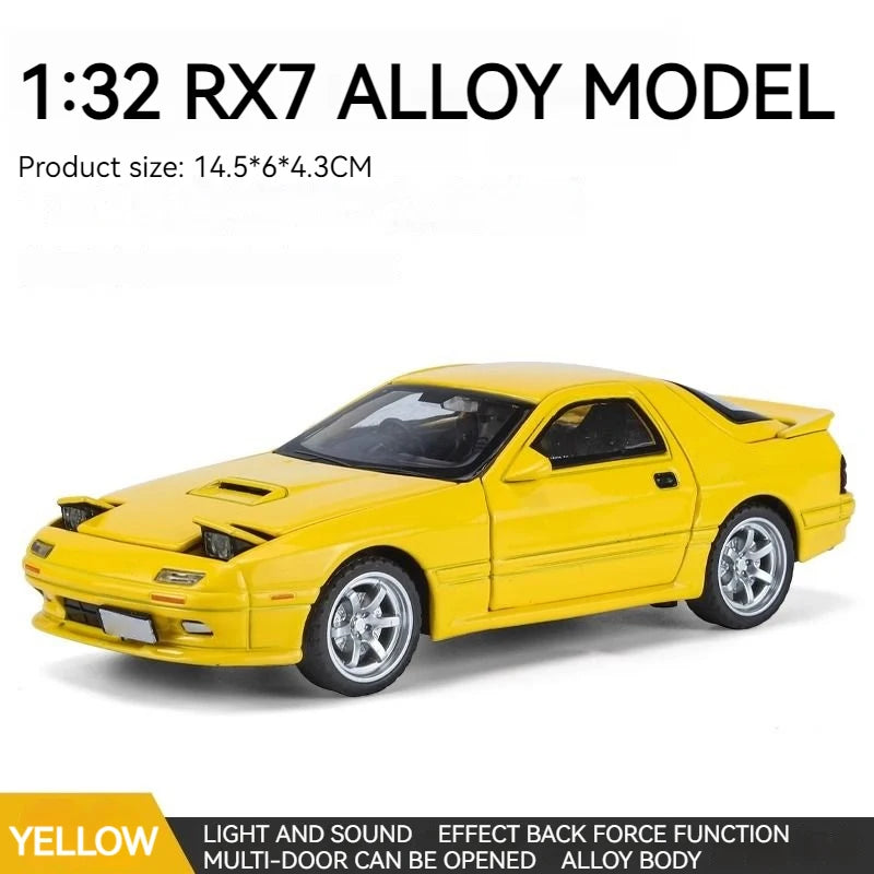 Miniatures 1:32 Mazda RX7 RX-7 FC INITIAL D Alloy Metal Diecast Car Model Toy Sound & Light Vehicle Toys for Boy Children Gifts